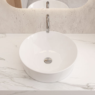 17 Stories 405mm L x 405mm W Marble Ceramic Circular Sink with Overflow