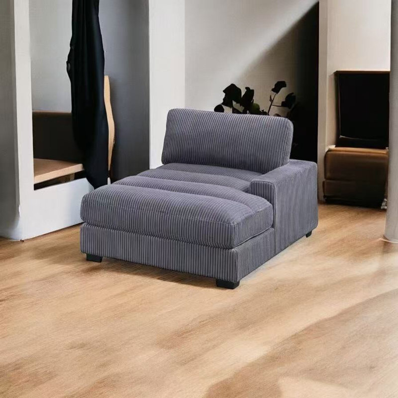 Chaise longue rembourrée Alberico, Velours côtelé gris
