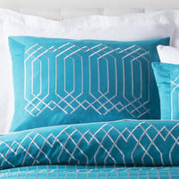Plaza Cotton Blend Geometric Sham Set, Euro, Blue