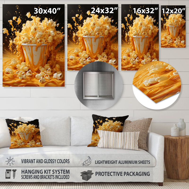 Symphonie de maïs jaune beurré - Art mural en métal Popcorn, H 32 po x l 16 po x P 1 po