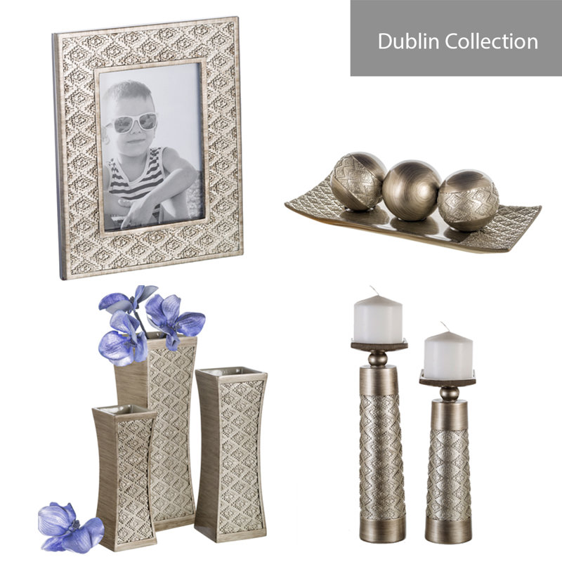 Dublin Silver Textured Pillar Candle Holder Set of 2