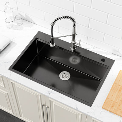 Black Stainless Steel 33X22 Kitchen Sink, Overmount Single Bowl With Cutting Board, Enjoy Durability And Luxury Shine Enhances Space Spacious Design