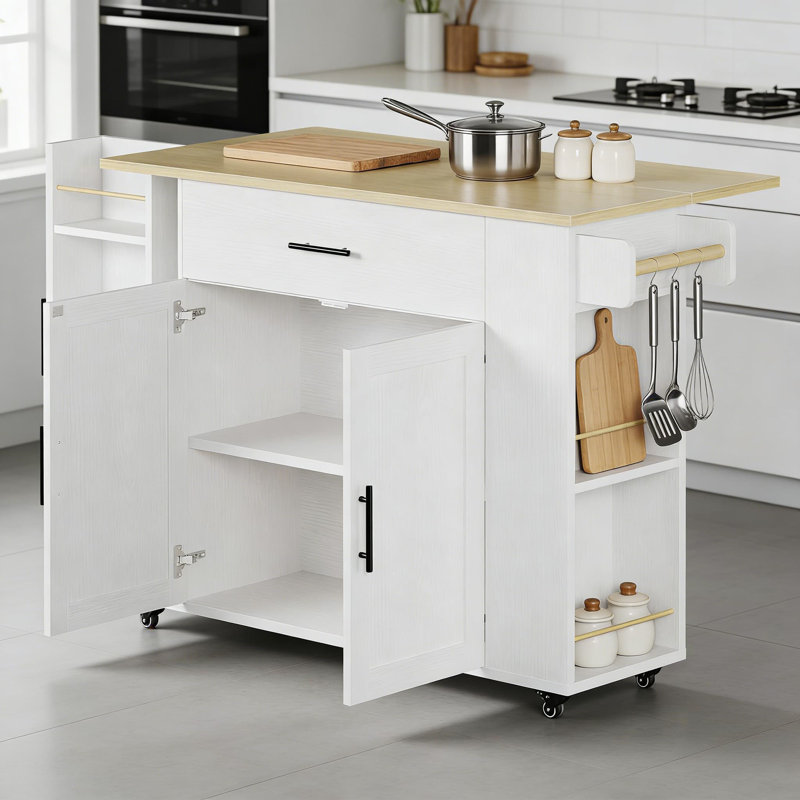 Mobile Kitchen Island Cart With Drop Leaf, Adjustable Shelves, Locking Wheels, Drawer And Towel Rack For Extra Storage And Workspace