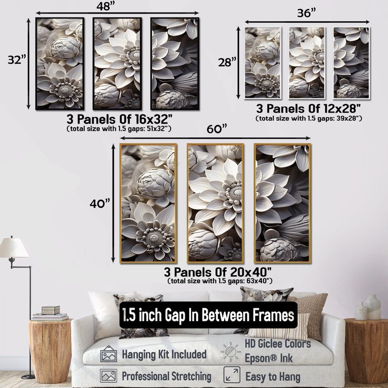 Représentation transparente de Zinnias I - ensemble d'art mural Zinnias, Cadre flottant blanc, H 32 po x l 48 po x P 1 po