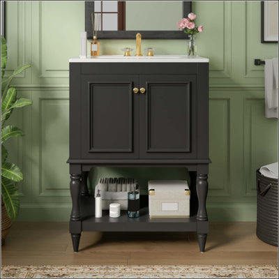 Modern Luxury Bathroom Vanity with Ceramic Sink, Bathroom Cabinet with Open Shelf and Closed Storage