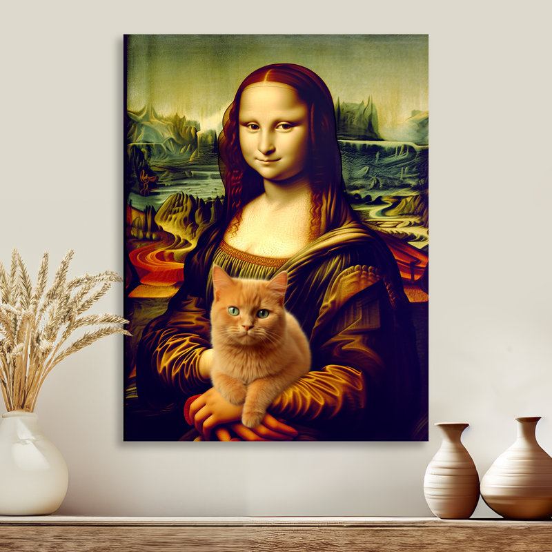 Mona Lisa avec chat brun - chat, art mural, salon, Métal métal, H 20 po x l 12 po x P 1 po