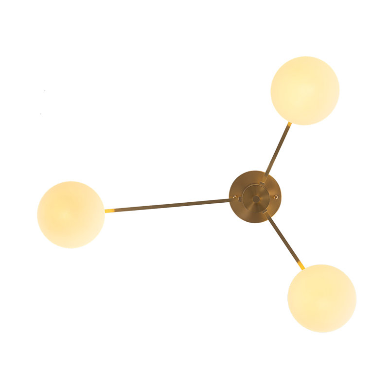Priella Mid-Century 6-Light Brass Ellipse Glass Semi-Flush Mount, 3, Gold
