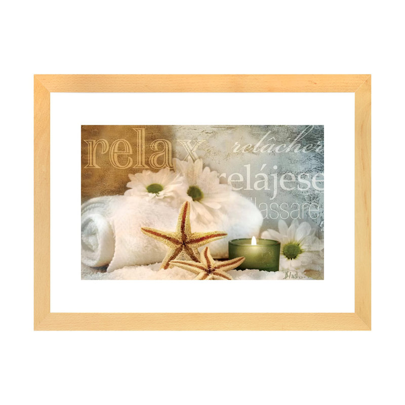 « Relaxation II » par Patricia Pinto, impression d’art graphique, Toile avec cadre en bois beige, Blanc