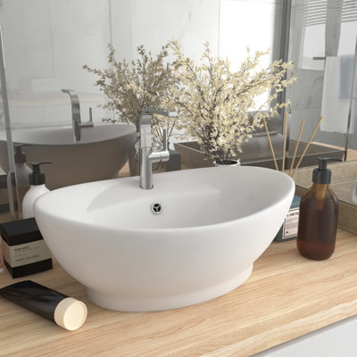 Belfry Bathroom Pearlene 390mm W Ceramic Oval Sink with Overflow