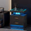 Motion Sensor RGB Light Bedside Table with Tempered Glass Top and Wireless Charging Station-598263214