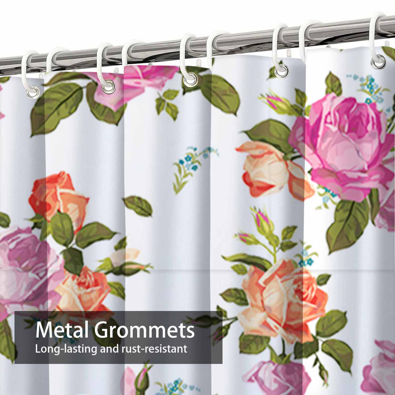 Rideau de douche imperméable à motif floral avec 12 crochets, L 72 po x l 78 po