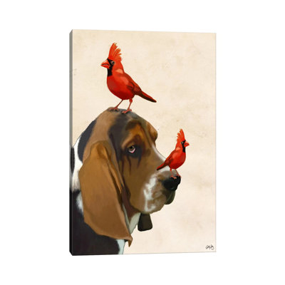 Basset Hound & Birds by Fab Funky - Wrapped Canvas Painting