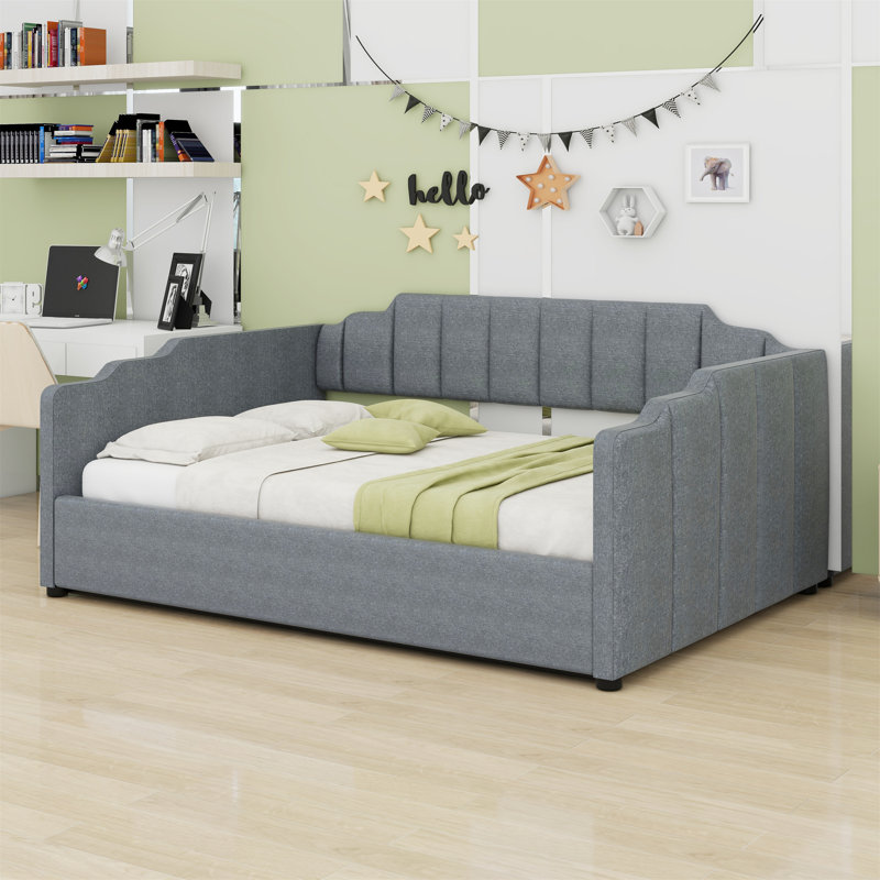 Lit de jour rembourré avec rangement inférieur, Gris