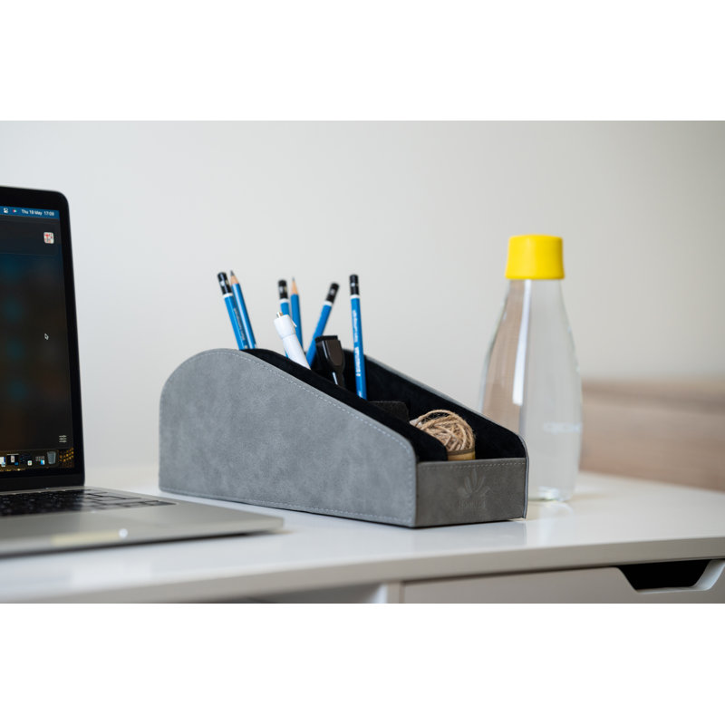 Pirrone Faux Leather Desk Organiser, Grey