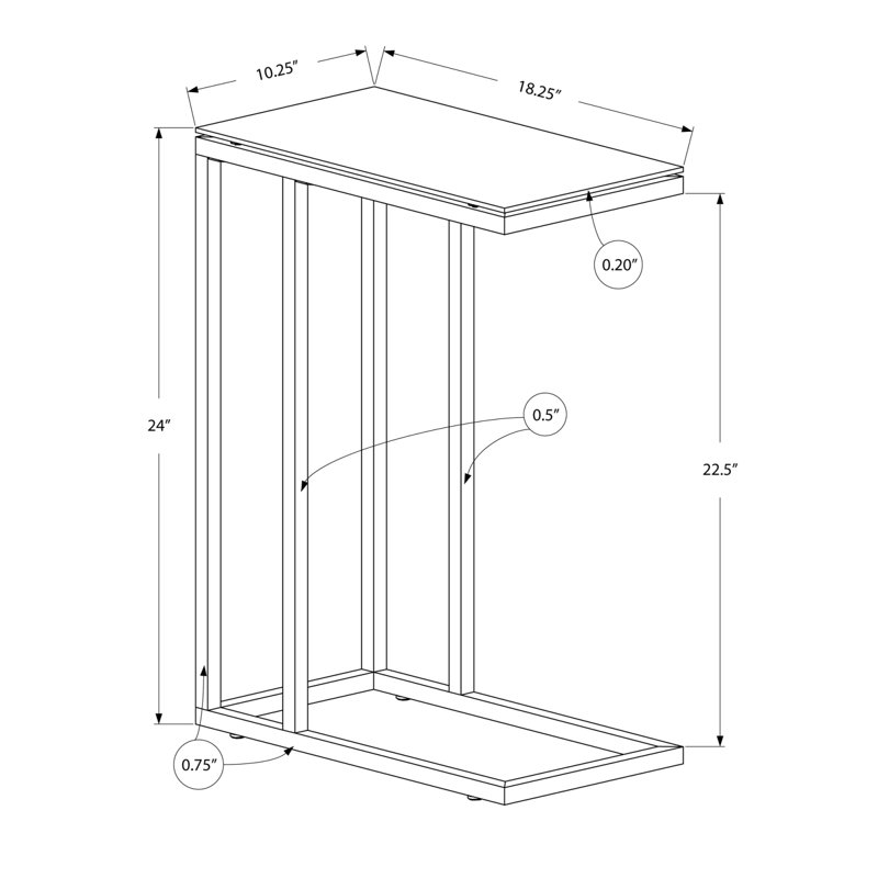 Table de bout contemporaine en forme de C avec verre trempé et fabrication en métal durable pour une utilisation polyvalente