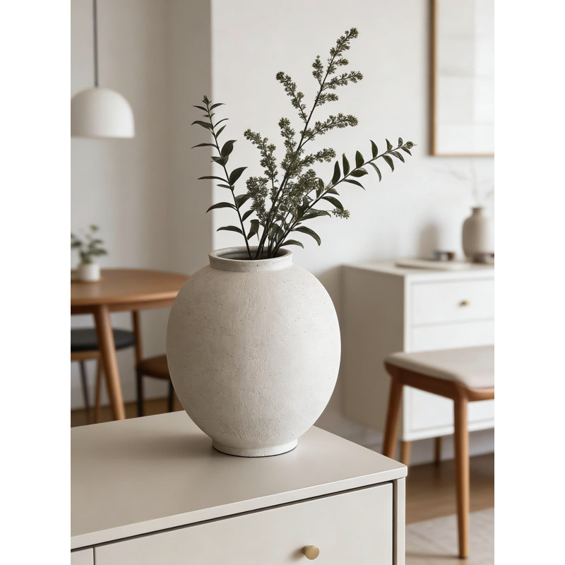 Large Farmhouse Ceramic Vase - 9.8 Inch Tall Rustic White Vase For Home Decor, Handmade Terracotta Vase For Living Room, Table Centerpiece, Wedding, And Holiday Decor