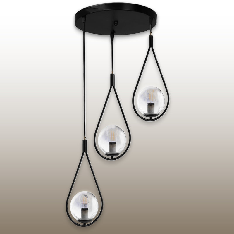 Luminaire suspendu en forme de globe en métal à hauteur réglable 3 lumières
