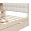 Lit plateforme double en bois multifonctionnel avec tête de lit tapissier crème