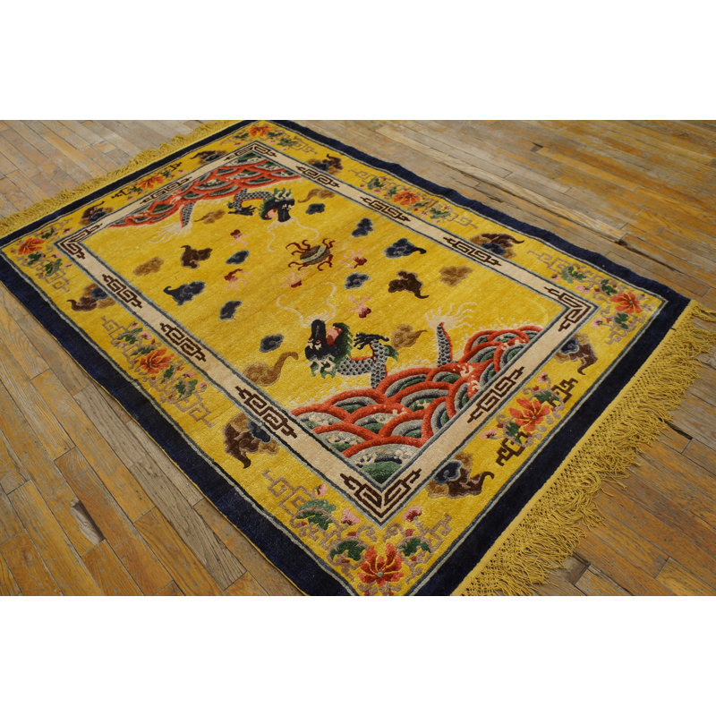 Antique Chinese - Silk Chinese Allover Geometric Knotted Rug