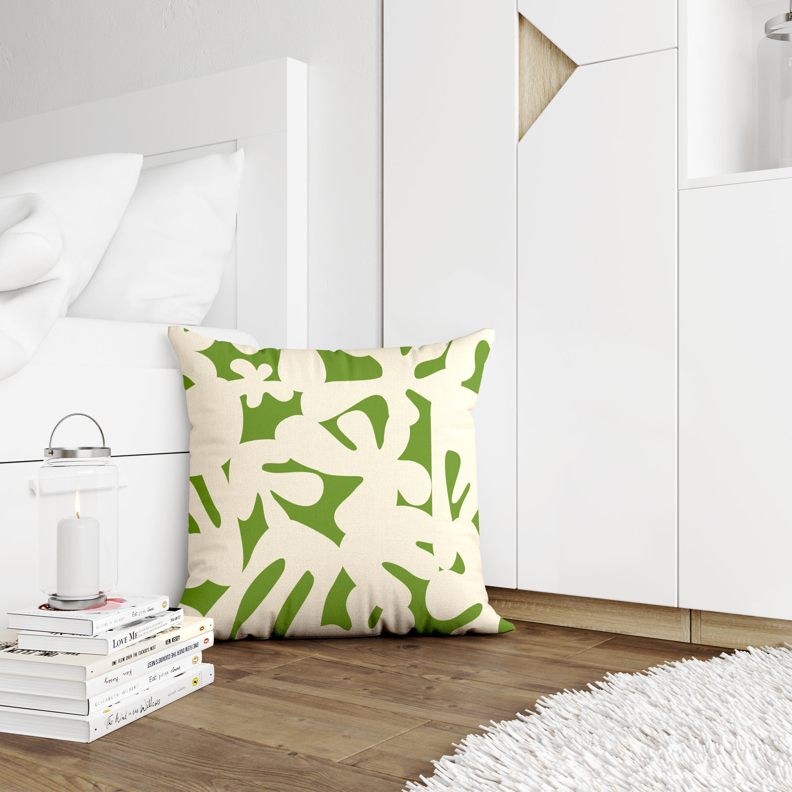 Lara Indoor/Outdoor Throw Pillow, Chartreuse/Off White, 19" x 19"