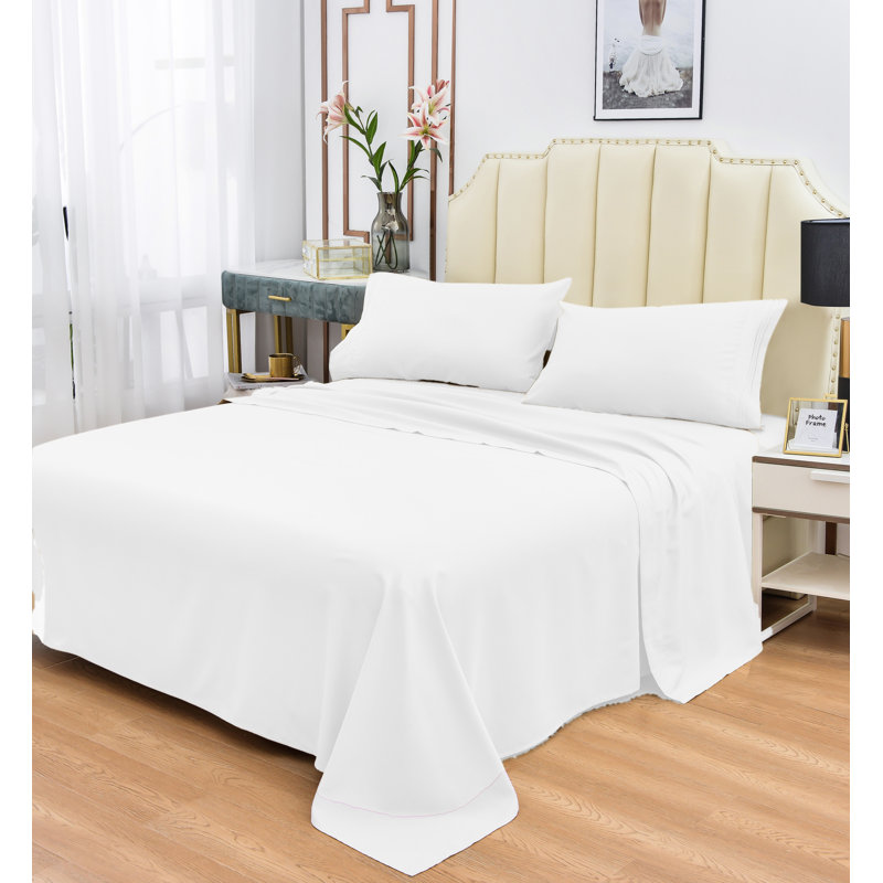  Ensemble de draps 1800 fils en rayonne de bambou, Grand, Blanc