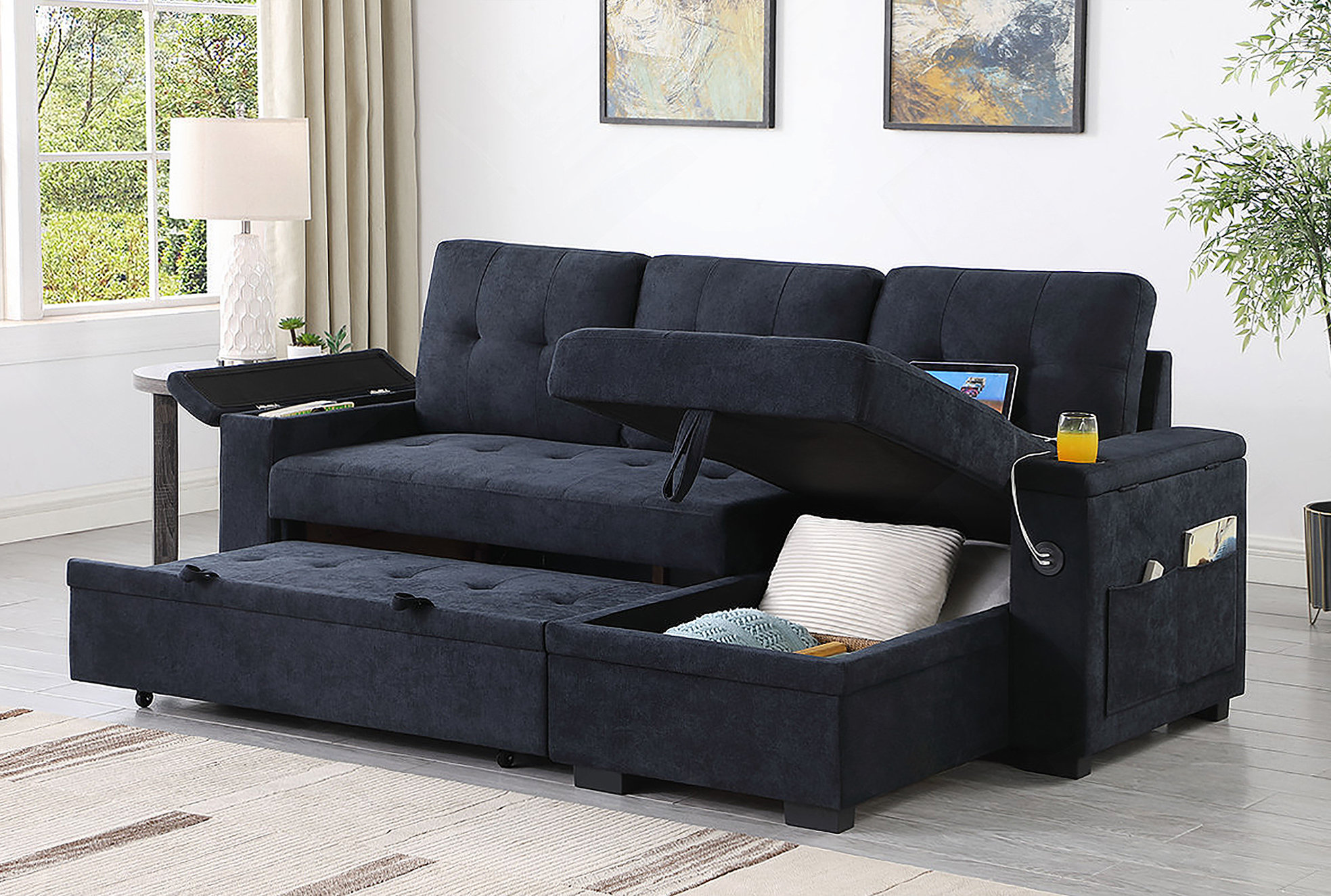 Latitude Run® Reversible Sleeper Sectional With Storage Chaise ...