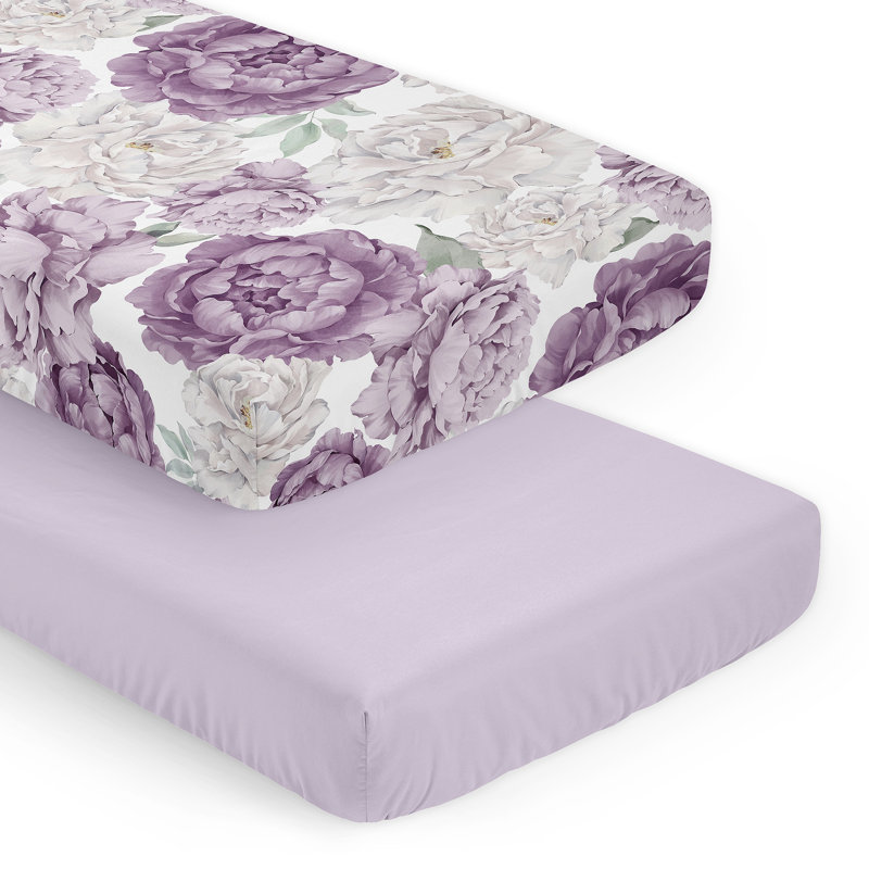 Peony Floral Garden Lavender Purple and Ivory 2 Pack Fitted Crib Sheet by Sweet Jojo Designs