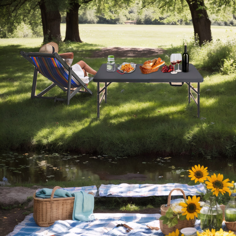 Table de camping pliable 4 pi - Support de table pliable d'intérieur et d'extérieur portable 135 kg, noir
