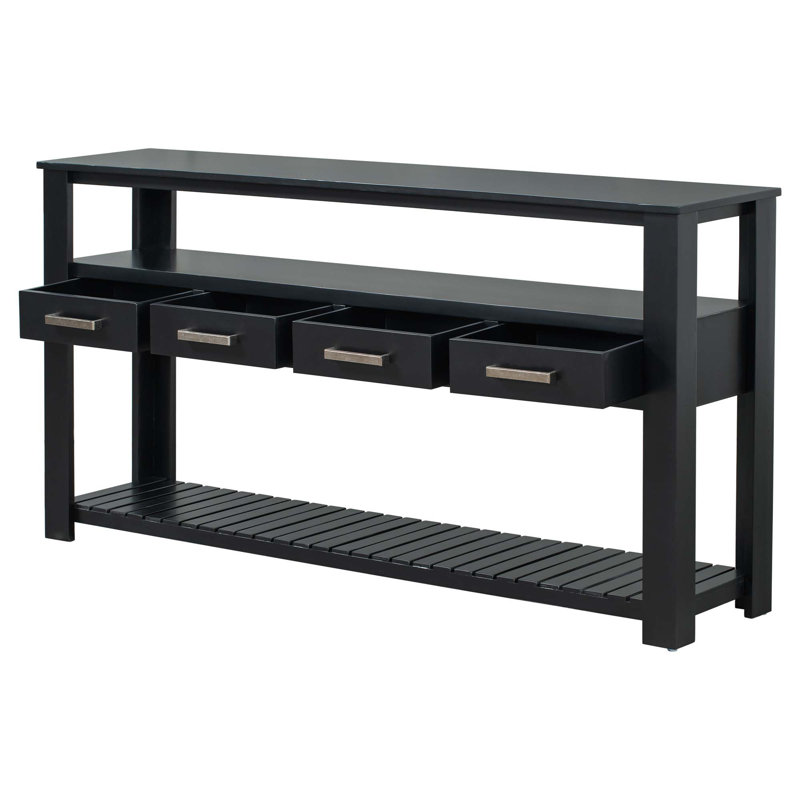 Canapé console 62,2 po avec 4 tiroirs et 2 tablettes, Noir, noir, noir, noir