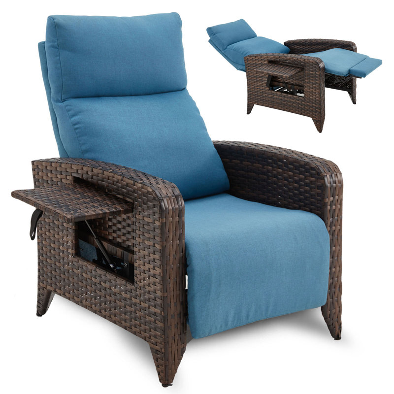 Fauteuil inclinable d'extérieur en osier avec table Dasai, Bleu, Brun