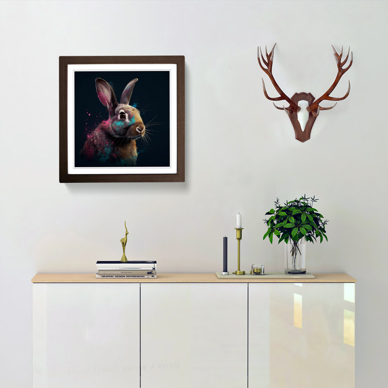 Rabbit Digital No.4 - Single Picture Frame Print on Wood, Walnut