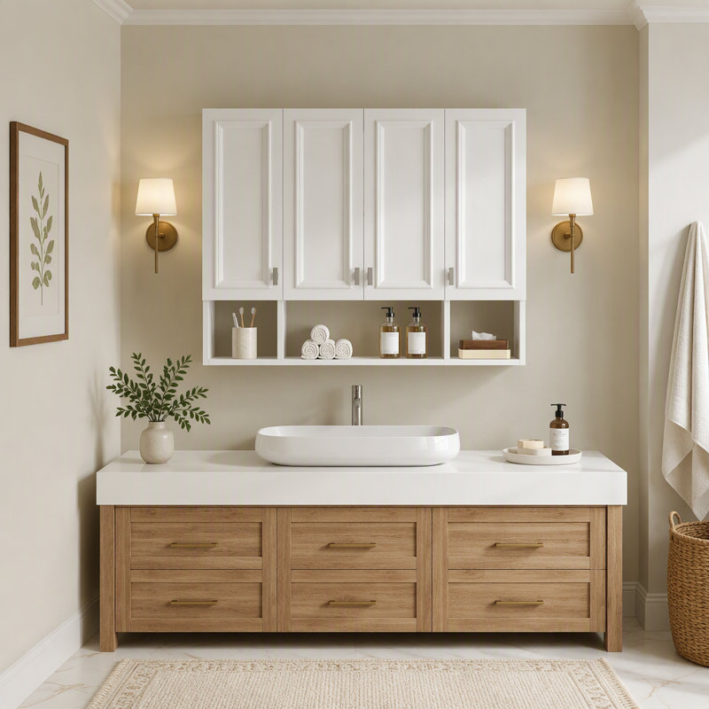 Armoire de salle de bain murale moderne de 36 pouces avec charnières à fermeture douce, tablettes ouvertes et 3 tablettes réglables pour la salle de bain