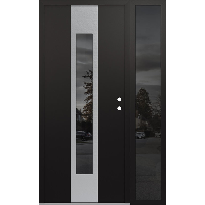 Porte d'entrée avant à panneau en acier argenté avec panneau latéral gauche Diamond, L 52 po x H 80 po, Argent argent, Gelé