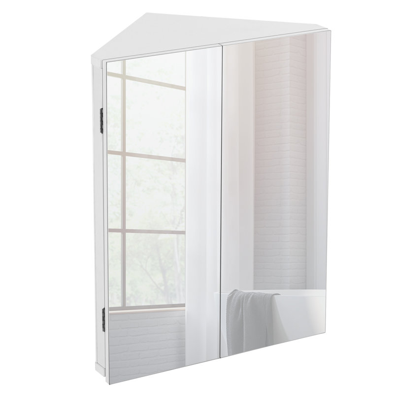 Eastbrook Corner Mount Framed 2 Door Medicine Cabinet with Mirror, White
