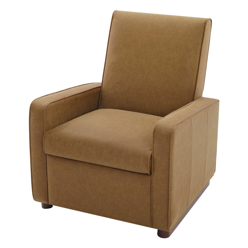 Fauteuil inclinable à pression manuel avec revêtement en similicuir et pieds en bois de noyer, Brown