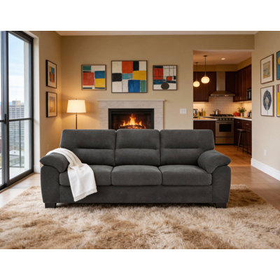 3-Seater Sofa, Upholstered Couch, Modern Living Room Furniture, Textured Fabric Sofa, Minimalist Settee