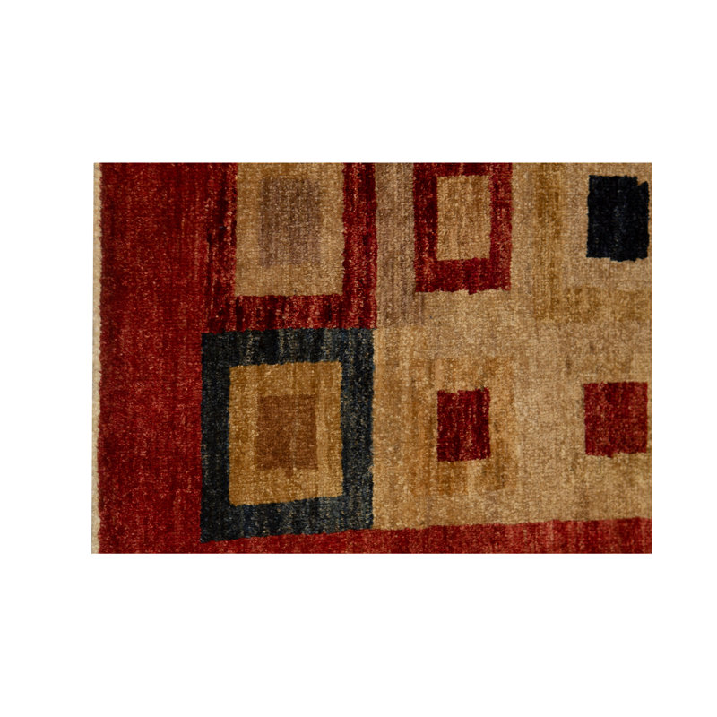 Wool Geometric Area Rug in Brown