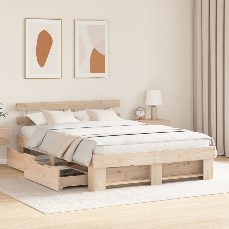 Bed Frame with Headboard Solid Pine Wood, Kingsize (5'), Brown