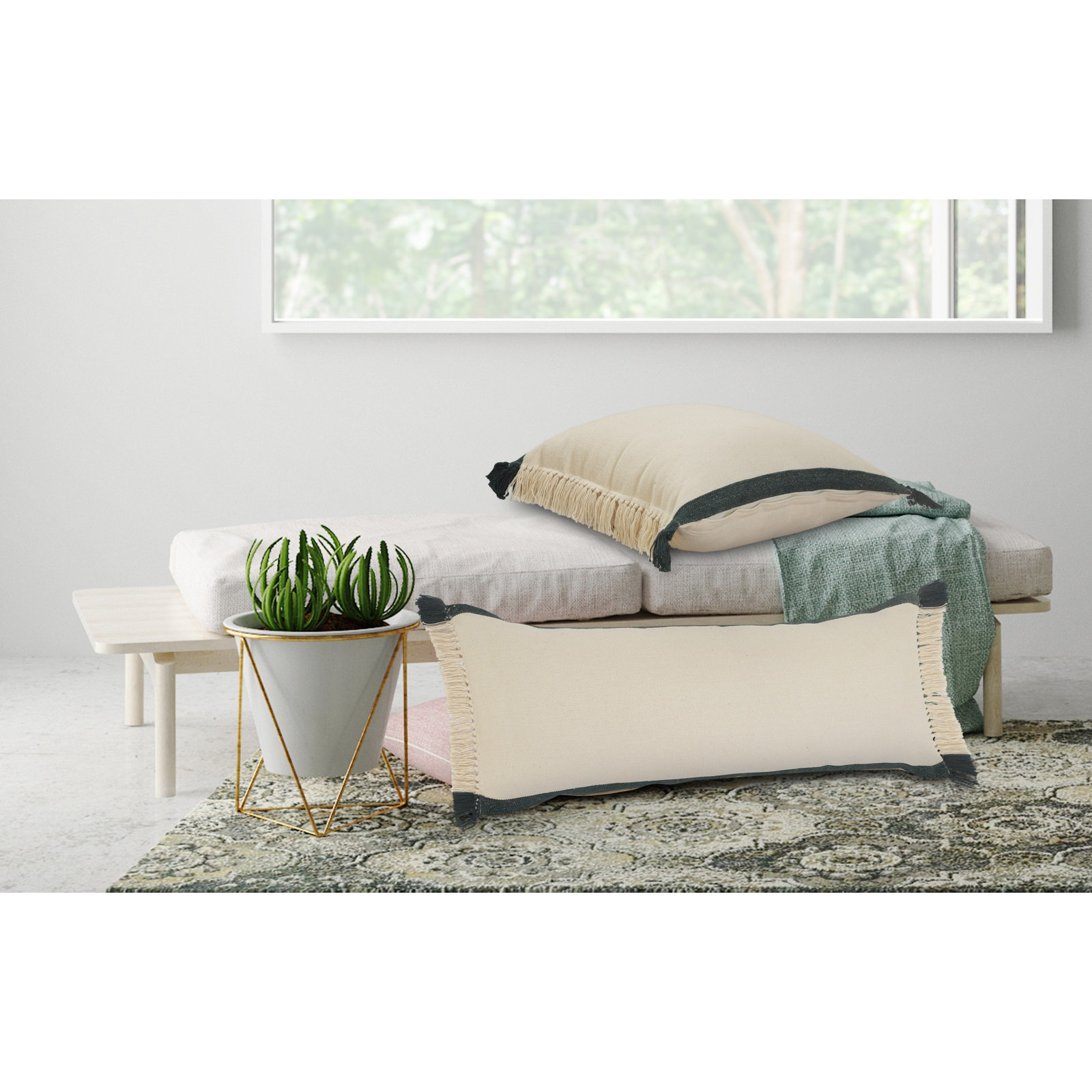 Seona Fringed Cotton Lumbar Throw Pillow, Pillow Cover Only - No Insert