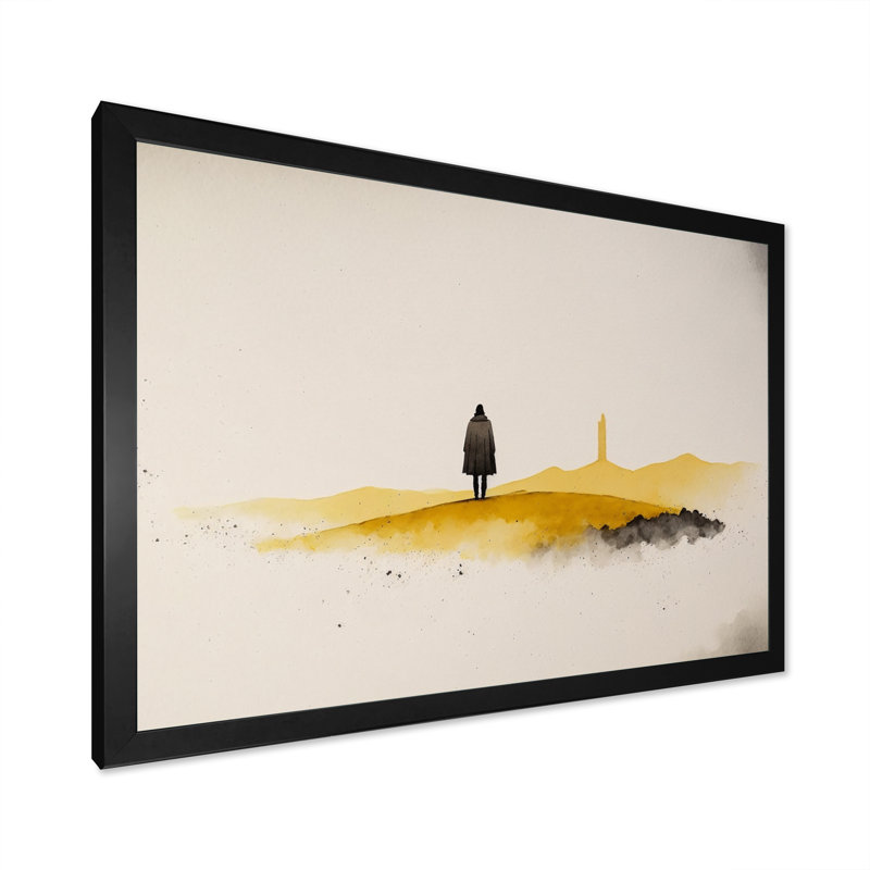 Solitude en jaune moutarde et gris - reproduction sur toile, Impression noire sur toile encadrée, H 12 po x l 20 po x P 1 po