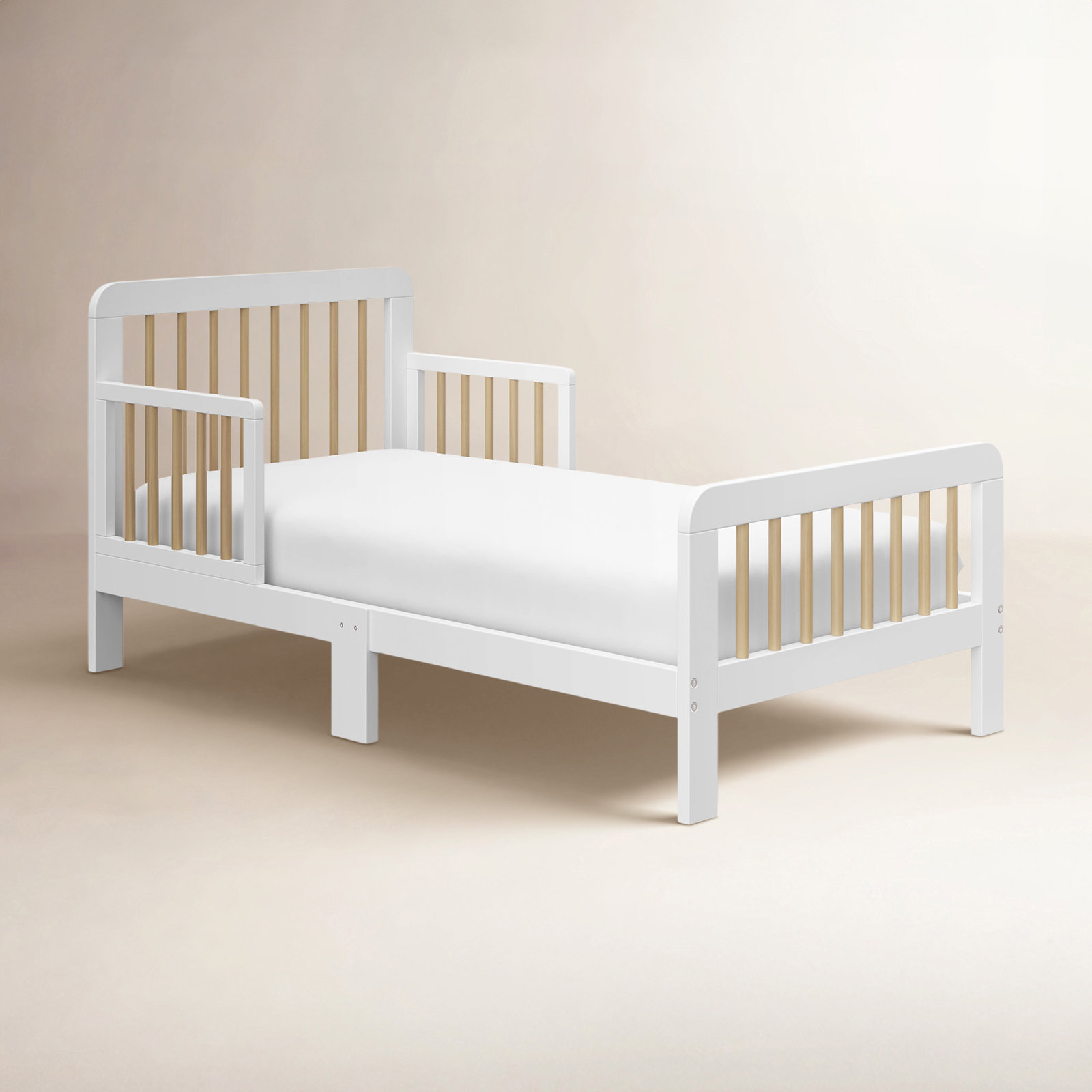Pasadena Toddler Bed with Guardrails, White/Driftwood