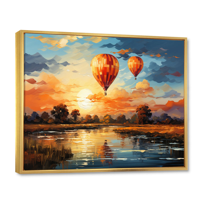 Ballon à air chaud rouge III - impression, H 30 po x l 40 po x P 1,5 po, Cadre flottant doré