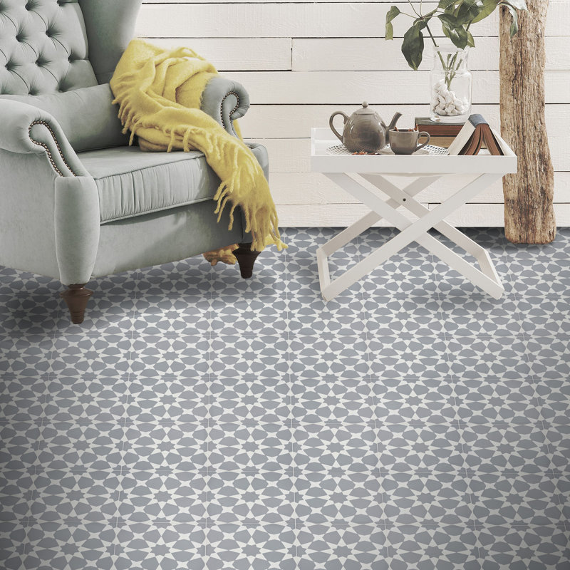 Medina 8" x 8" Cement Patterned Wall & Floor Tile, Gray/White