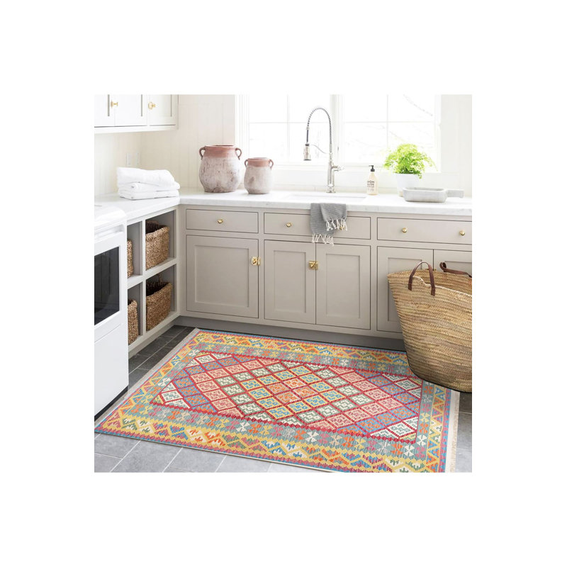 Tapis décoratif multicolore à cadre tissé jaune Northern Collection, Sous-tapis rectangulaire de 3 pi 3 po x 4 pi 11 po