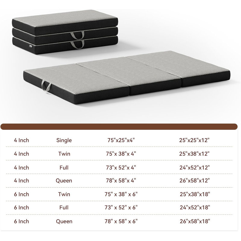Memory Foam Mattress - Mattress 4 Inch, Trifold Mattress With Washable Cover, Handle & Non-Slip Bottom, Foldable Floor Mattress Guest Bed For RV, Travel, Camping, Yoga