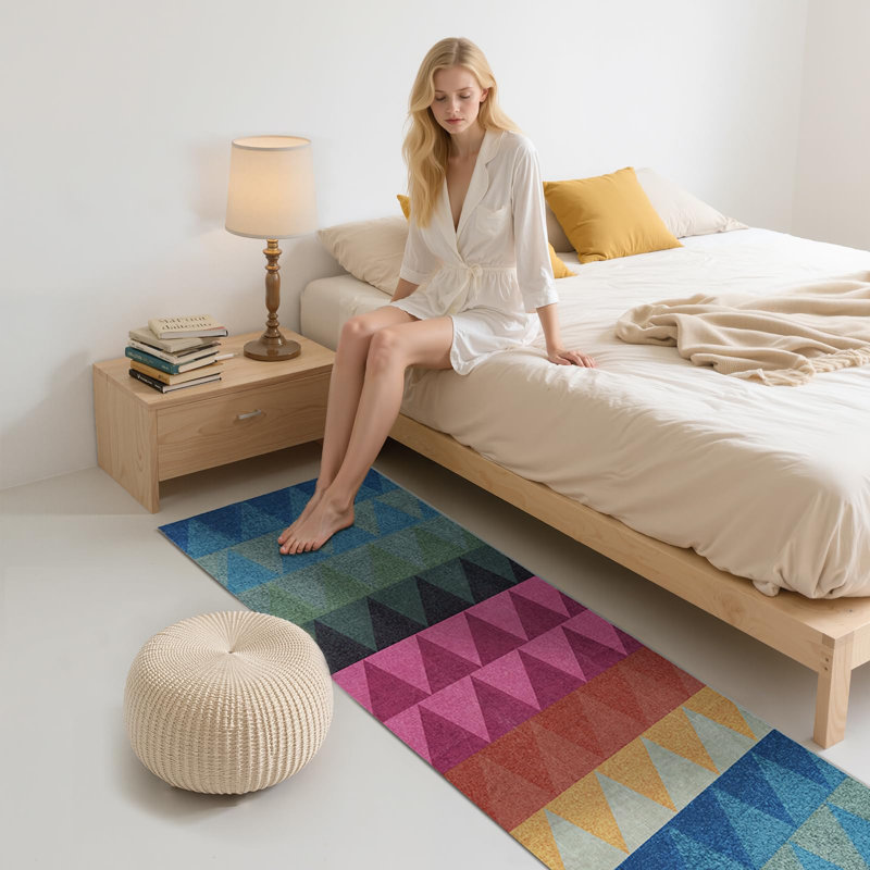 Nestiva Machine Washable Modern Geometric Hallway Runner Rug 2'6" x 12', Low-Pile Non-Slip Indoor Area Rugs for Entryway, Bedside, Kitchen and Laundry Room, Colorful Long Carpet