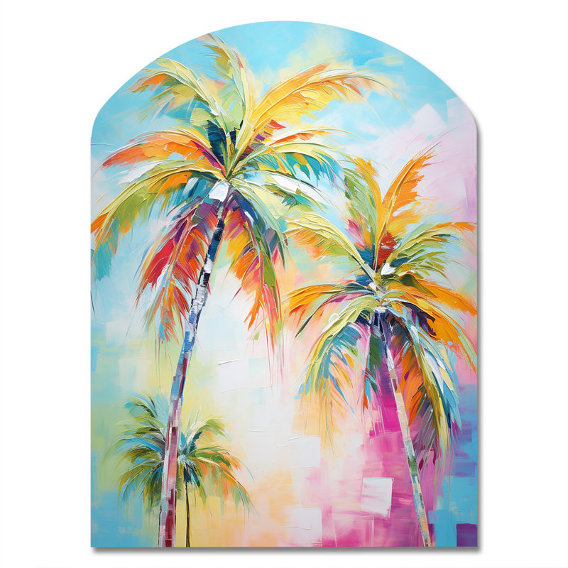 Diahna - Palm Trees Arch, décoration murale en métal asymétrique traditionnelle, H 34 po x l 25 po
