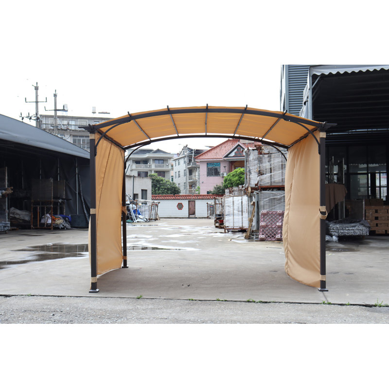 Pavillon de jardin pergola arqué avec abri de soleil imperméable auvent avec cadre en acier pour jardin, Kaki