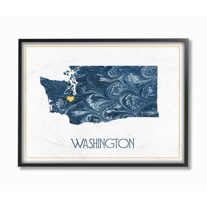 «Washington Minimal Blue Marbré Silhouette» par Daphne Polselli, impression, H 24 po x l 30 po x P 1,5 po, Cadre noir