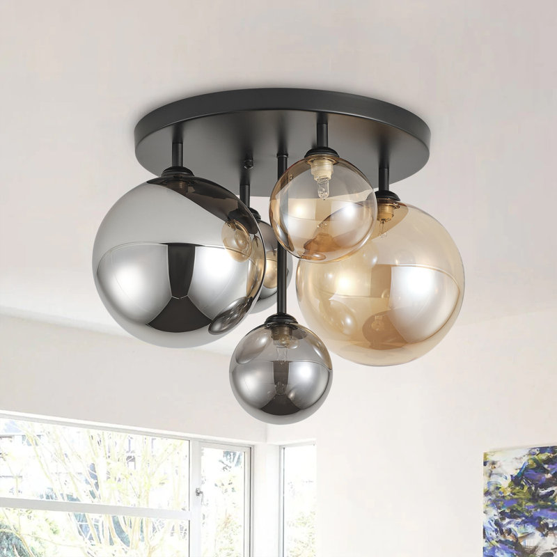 5-spherical dimmable wrought iron glass ceiling light